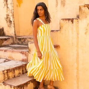 OLIPHANT Ruffle Cross Back Midi Dress Yellow XS